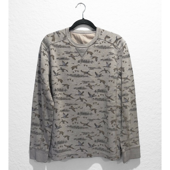 Eddie Bauer Duck Theme Long Sleeve Thermal Size L Gray Nature Hunting - Picture 1 of 6